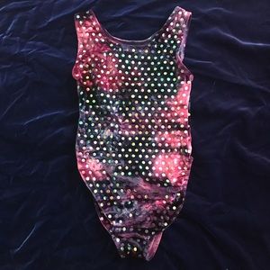 Tie dye velvet leotard with hologram dots